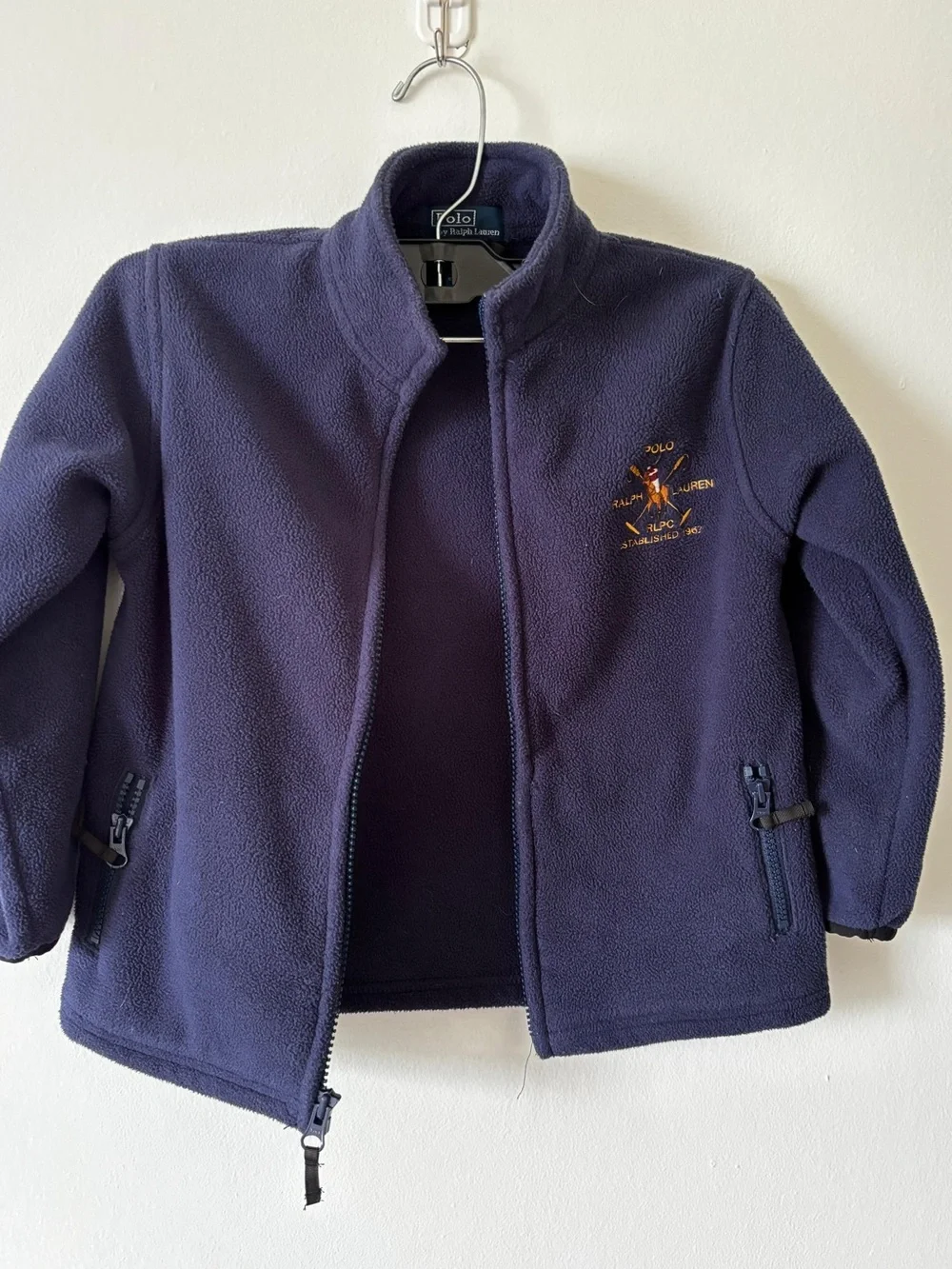 Ralph Lauren Kids Navy Fleece Zip Jacket with Gold Embroidered Crest